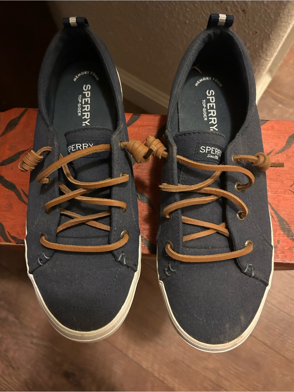 Sperry Navy Canvas Sneakers with Brown Laces